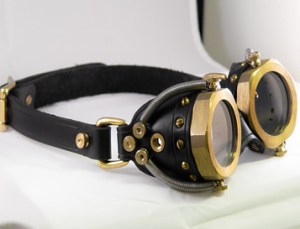 Steampunk Goggles in Black Leather and Brass