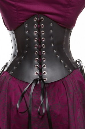 Hand-made Black Leather Waist Cincher w/ Satin Lacing